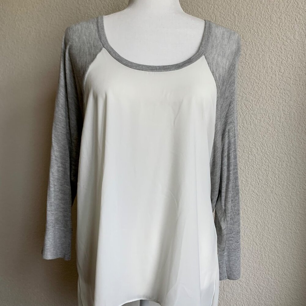 EXPRESS Mixed Media Color Block Top White and Grey L NWT